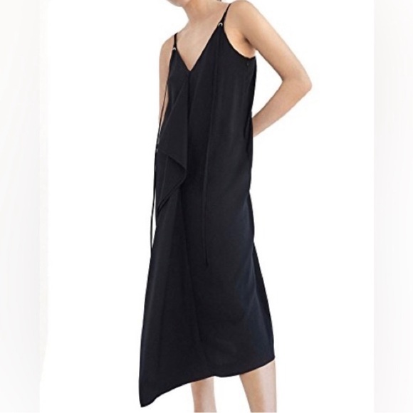 Massimo Dutti Black | Ruffle Spaghetti Strap Midi Dress - Picture 2 of 8